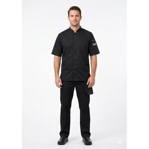 Thunder Group  Chef Regalia Black  Short Sleeve Chef Shirt Ventilated Size L